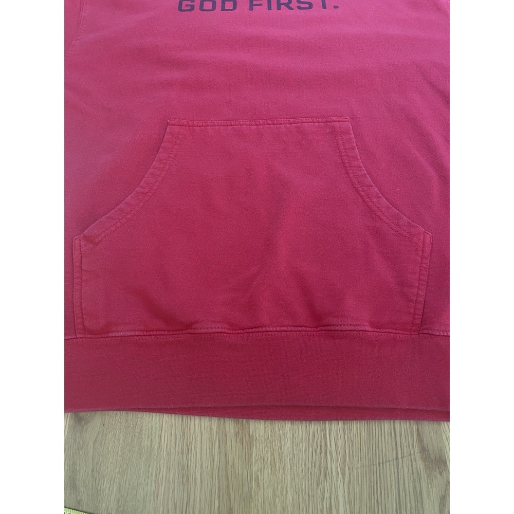 Independent Trading Company "God First" Red Hoodie SZ LRG Church Drawstring - Picture 7 of 11